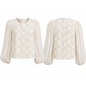 Giambattista Valli Archival Lace Silk Balloon Sleeve Blouse Italy 40 XS Ivory